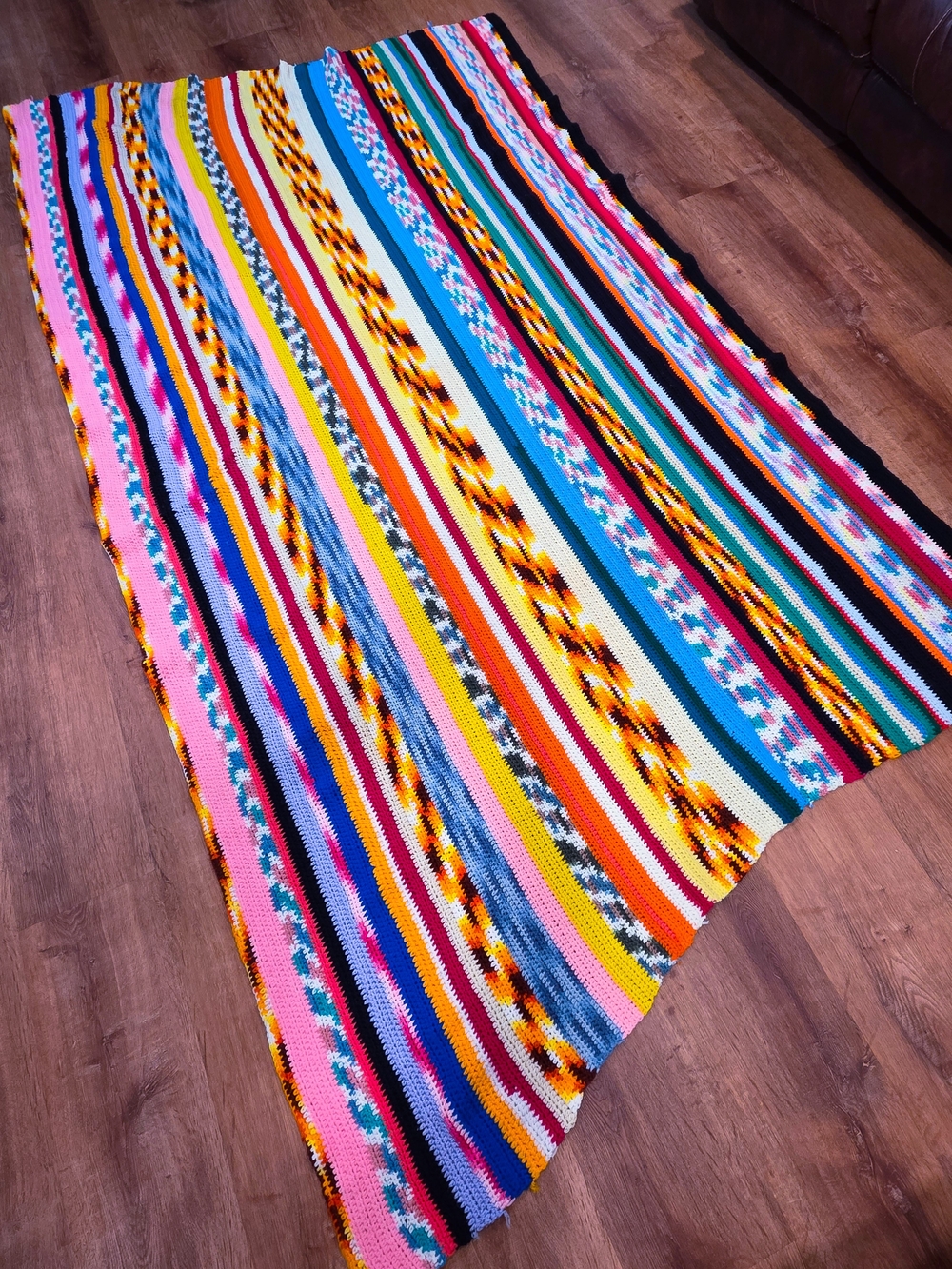 Handmade Crochet Striped Blanket Afghan Twin Bed 59” x 114” Multicolor